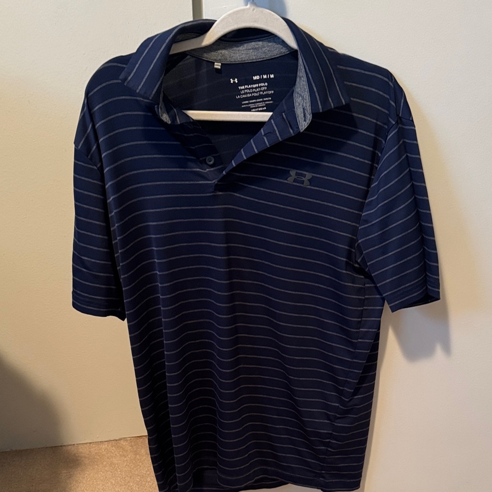Under Armour Men's Dark Blue Striped Performance Polo